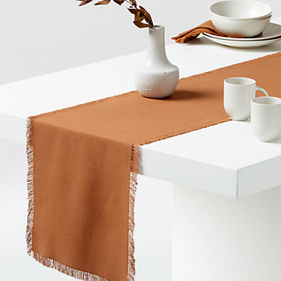 View Craft Fringed Almond Brown Cotton Table Runner 90" details