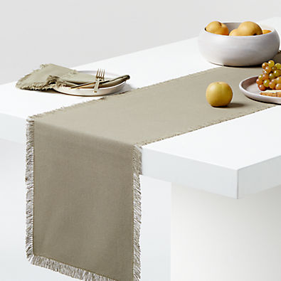 View Craft Fringed Moss Green Cotton Table Runner 90" details