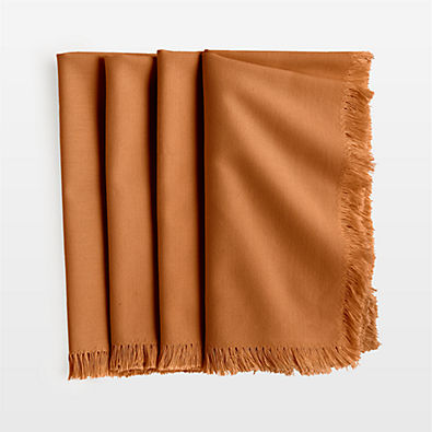 View Craft Almond Brown Organic Cotton Fringe Napkins, Set of 4 details