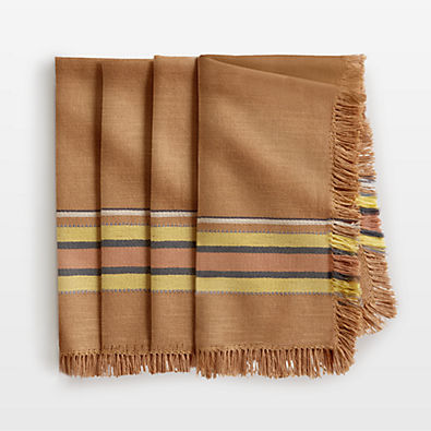 View Craft Striped Brown Organic Cotton Fringe Napkins, Set of 4 details