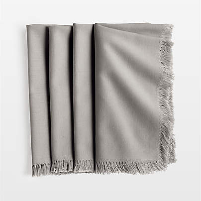 Craft Light Grey Organic Cotton Fringe Napkins, Set of 4