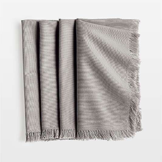 Craft Light Grey Organic Cotton Fringe Napkins, Set of 4