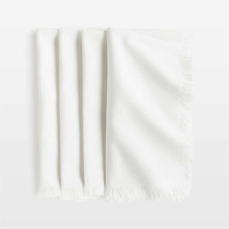 Craft Crisp White Organic Cotton Fringe Napkins, Set of 4