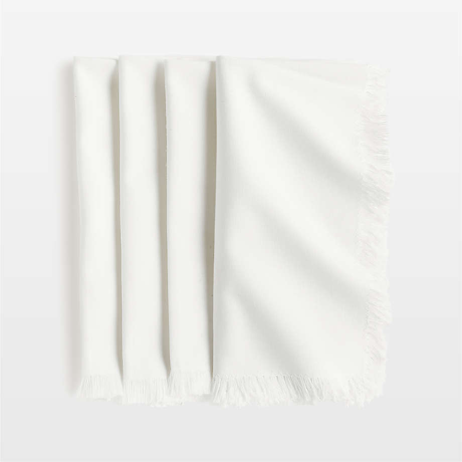 Craft Crisp White Organic Cotton Fringe Napkins, Set of 4 + Reviews | Crate & Barrel