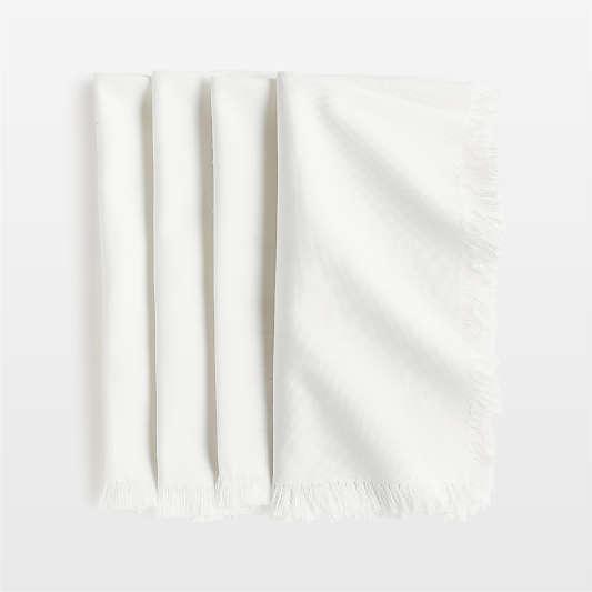 Craft Crisp White Organic Cotton Fringe Napkins, Set of 4