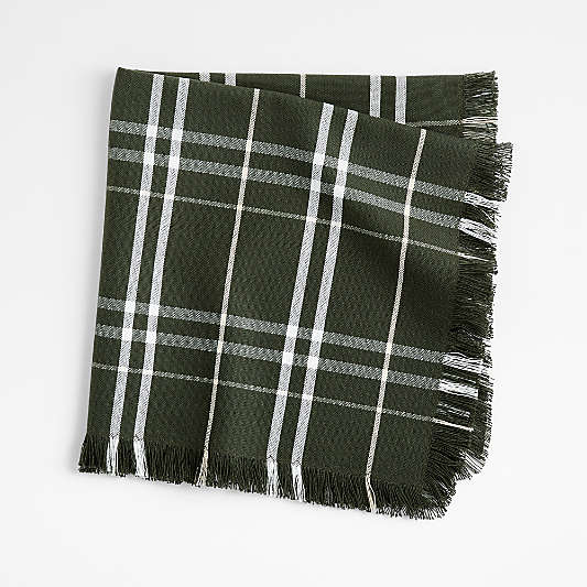 Craft Green Plaid Organic Cotton Fringe Dinner Napkin