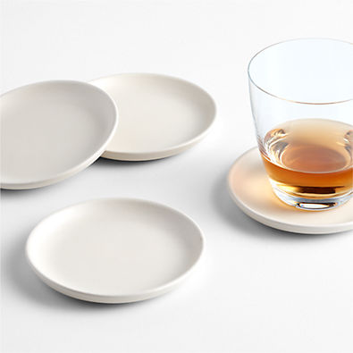 View Craft Linen White Ceramic Coasters, Set of 4 details