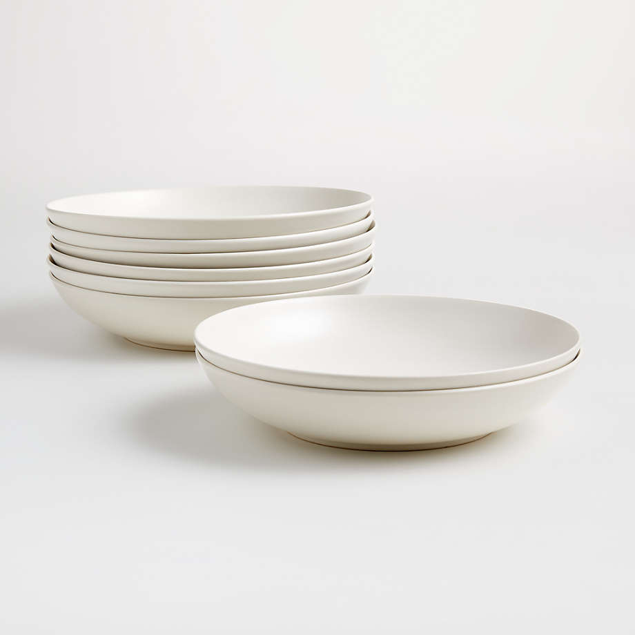 Craft 10" Linen Cream Low Bowls, Set of 8 | Crate & Barrel