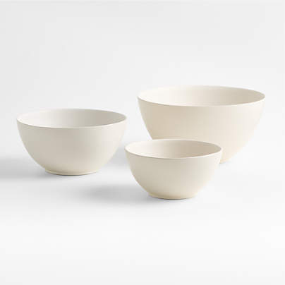 Craft Linen Cream Ceramic Mixing Bowl, Set of 3