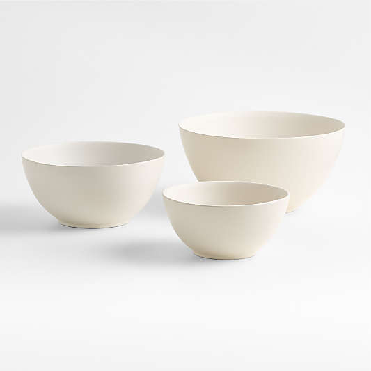 Craft Linen Cream Ceramic Mixing Bowl, Set of 3