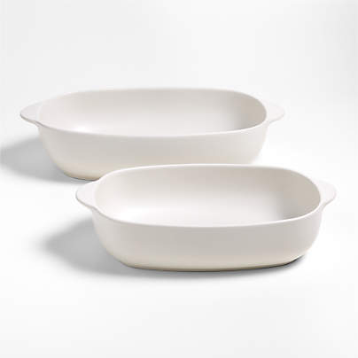 Craft Linen Cream 2-Piece Stoneware Bakers Set