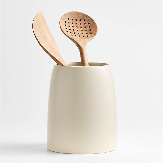 Craft Linen Cream Stoneware Utensil Holder