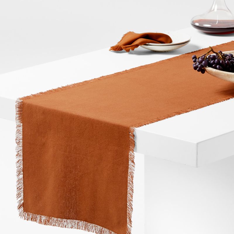 Craft 120" Almond Brown Organic Cotton Fringe Table Runner