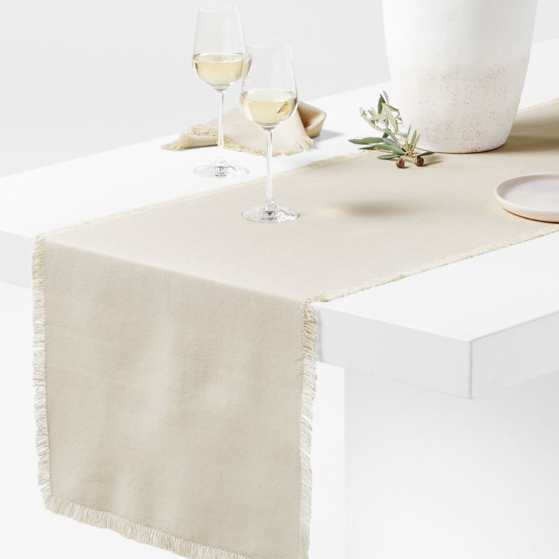 Craft 120" Birch Beige Organic Cotton Fringe Table Runner