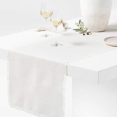 Craft 120" Birch Beige Organic Cotton Fringe Table Runner