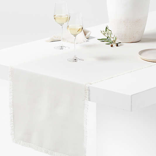 Craft 120" Birch Beige Organic Cotton Fringe Table Runner