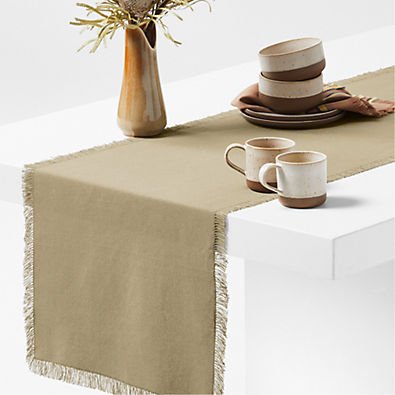 View Craft 120" Sage Green Organic Cotton Fringe Table Runner details