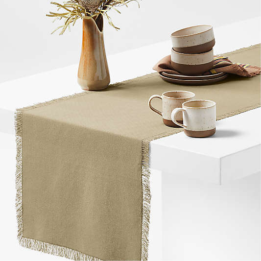 Craft 120" Sage Green Organic Cotton Fringe Table Runner