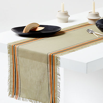 View Craft 120" Green Stripe Organic Cotton Fringe Table Runner details