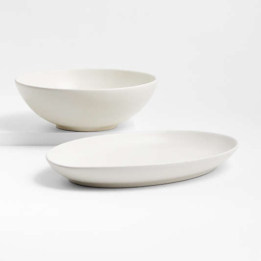 Craft Linen Cream Large Stoneware Serving Bowl