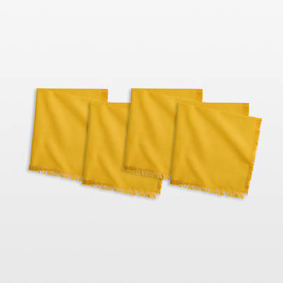 Craft Saffron Yellow Organic Cotton Fringe Dinner Napkins, Set of 4