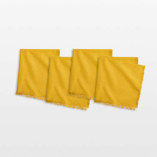 Craft Saffron Yellow Organic Cotton Fringe Dinner Napkins, Set of 4