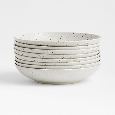 View Craft Speckled White Stoneware Low Bowls, Set of 8 details