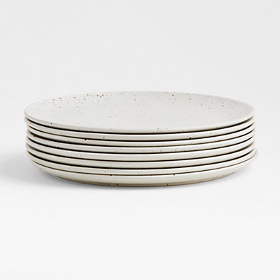 View Craft Speckled White Stoneware Flat Dinner Plates, Set of 8 details
