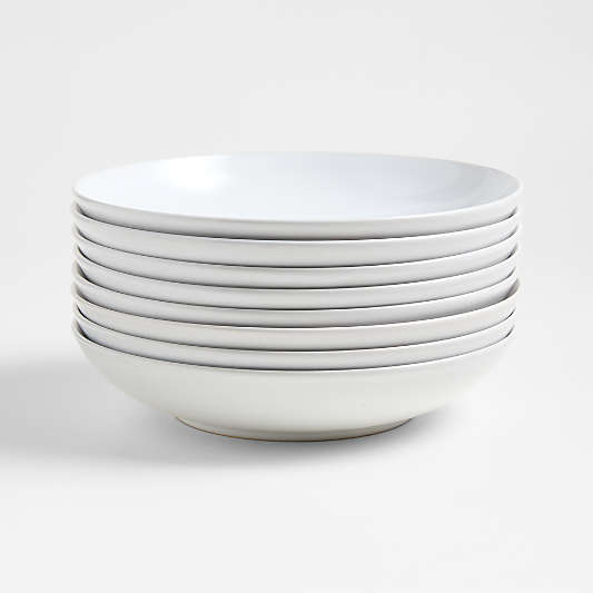 Craft White Stoneware Low Bowls, Set of 8