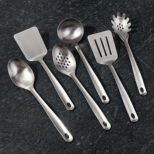 Crate and Barrel Brushed Stainless Steel Utensils, Set of 6