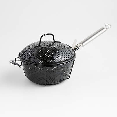 Crate & Barrel Outdoor Round Non-Stick BBQ Grill Basket with Lid