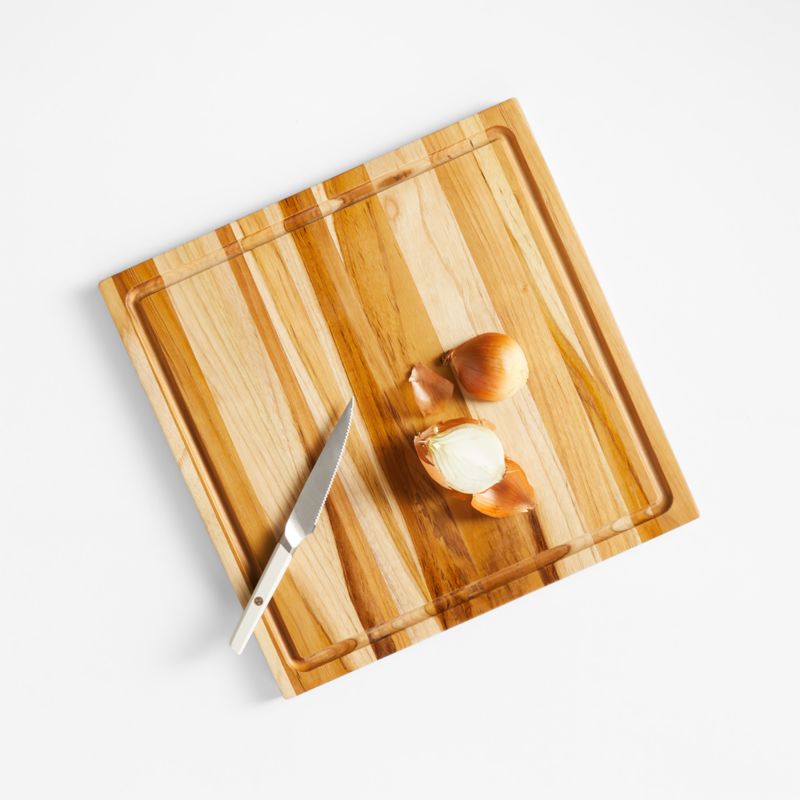 Crate & Barrel Reversible Teak Wood Cutting Board 16"x16"x0.75"