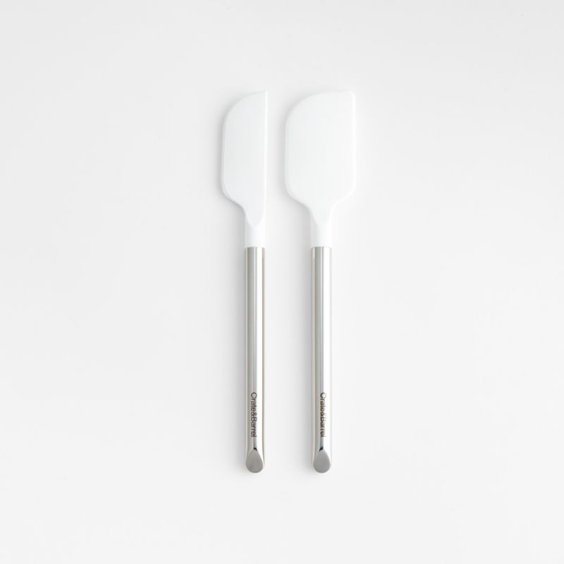 Crate & Barrel White Silicone and Stainless Steel Mini Spatulas, Set of 2