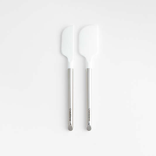 Crate & Barrel White Silicone and Stainless Steel Mini Spatulas, Set of 2