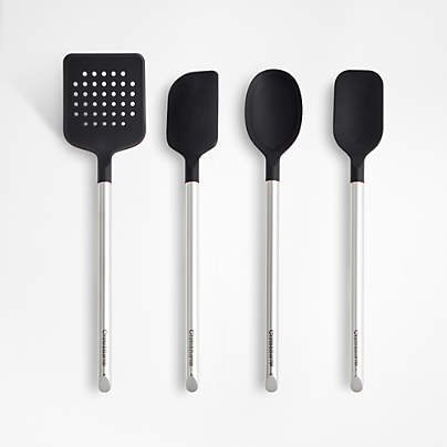 Crate & Barrel Black Silicone and Stainless Utensil, Set of 4