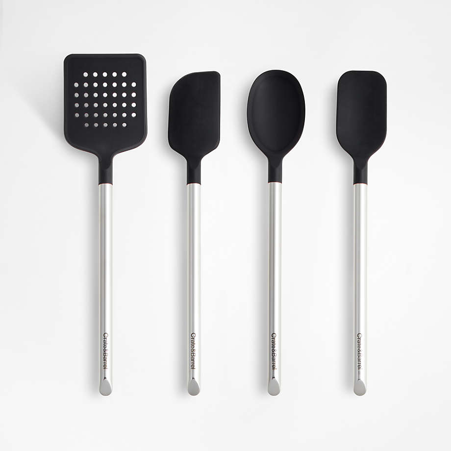 Crate & Barrel Black Silicone and Stainless Utensil, Set of 4 + Reviews | Crate & Barrel