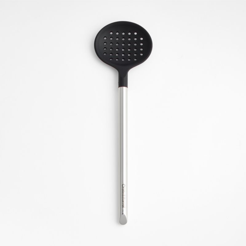 Crate & Barrel Black Silicone and Stainless Steel Slotted Spoon