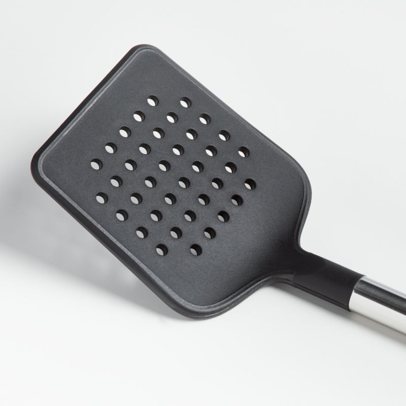 Crate & Barrel Black Silicone and Stainless Steel Slotted Turner