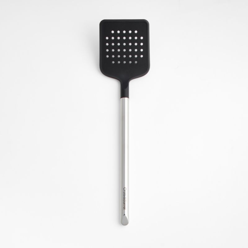 Crate & Barrel Black Silicone and Stainless Steel Slotted Turner