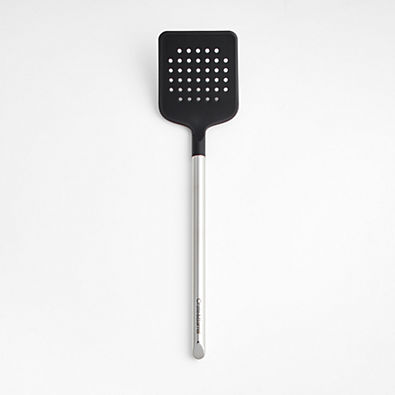 View Crate & Barrel Black Silicone and Stainless Steel Slotted Turner Spatula details
