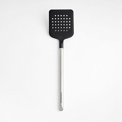 View Crate & Barrel Black Silicone and Stainless Steel Slotted Turner Spatula details