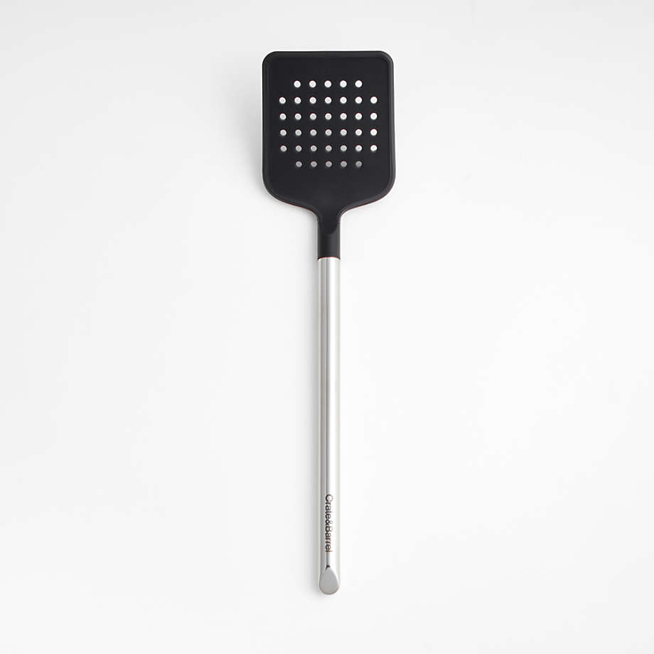 Crate & Barrel Black Silicone and Stainless Steel Slotted Turner + Reviews | Crate & Barrel