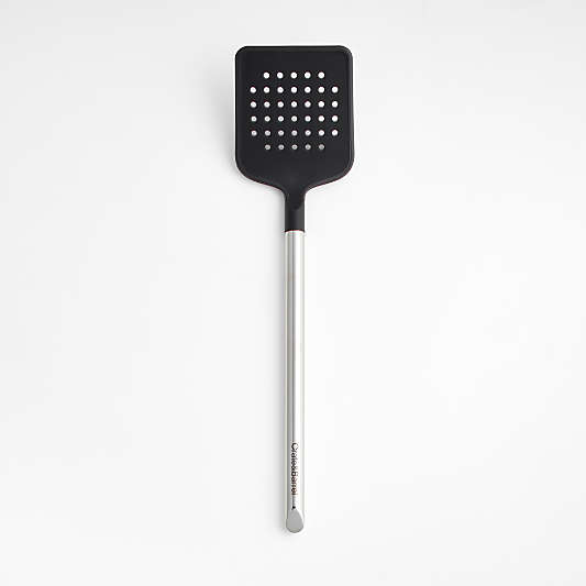 Crate & Barrel Black Silicone and Stainless Steel Slotted Turner