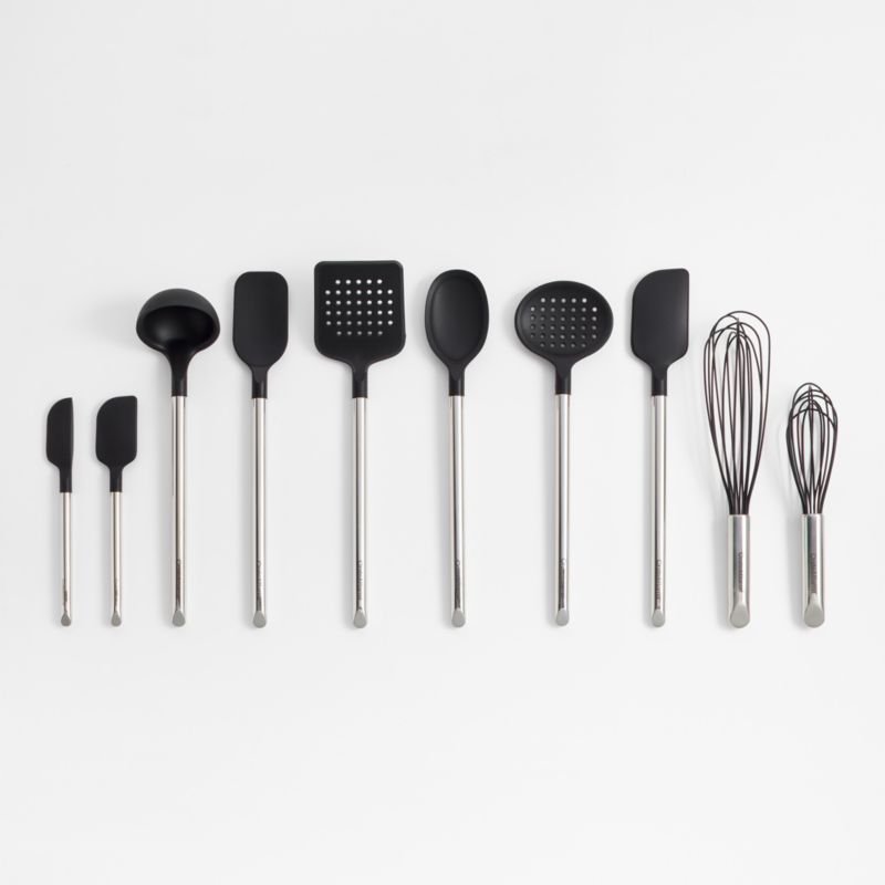 Crate & Barrel Stainless Steel and Black Silicone, Set of 10
