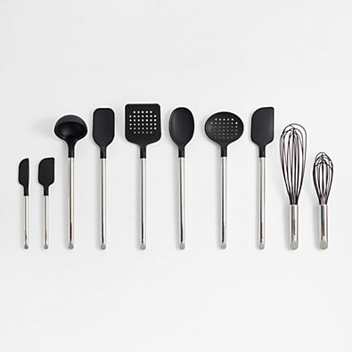View Crate & Barrel Stainless Steel and Black Silicone, Set of 10 details
