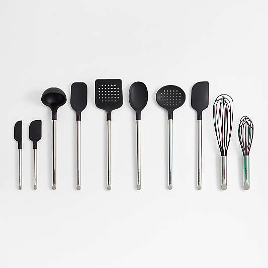 Crate & Barrel Stainless Steel and Black Silicone, Set of 10