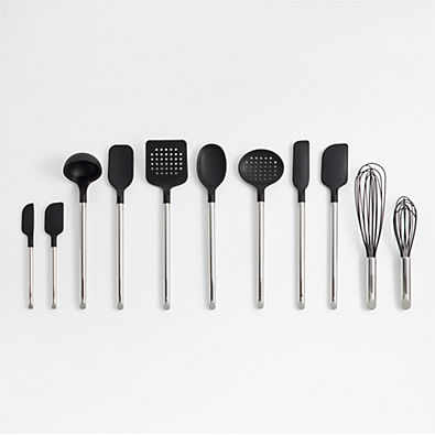 View Crate & Barrel Black Silicone and Stainless Steel Utensils, Set of 11 details