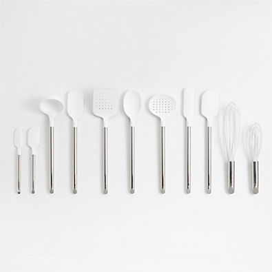 View Crate & Barrel White Silicone and Stainless Steel Utensils, Set of 11 details