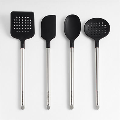 View Crate & Barrel Black Silicone and Stainless Steel Utensils, Set of 4 details
