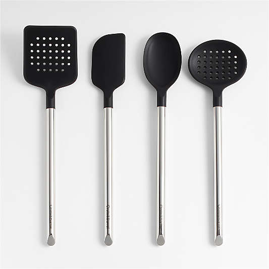 Crate & Barrel Black Silicone and Stainless Steel Utensils, Set of 4